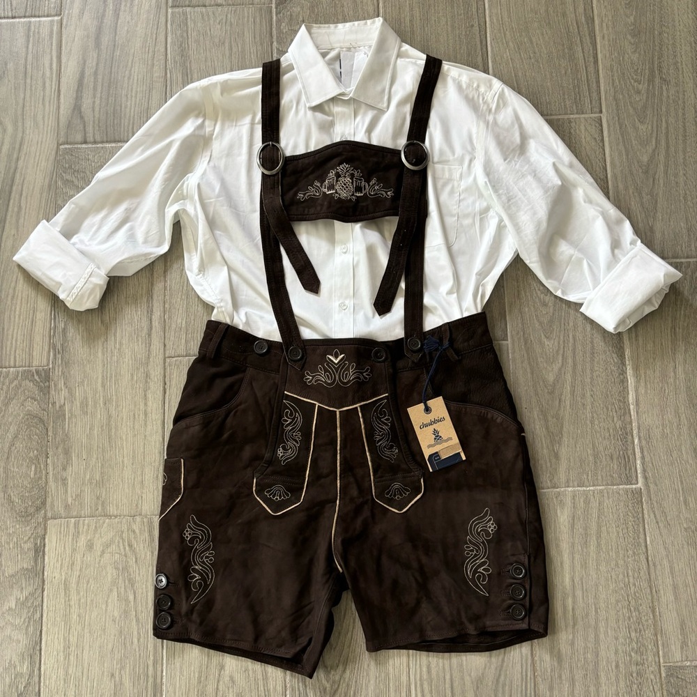 NWT Chubbies Leather The Lederhosen 3.0 Men’s XLarge Brown Oktoberfest Overalls